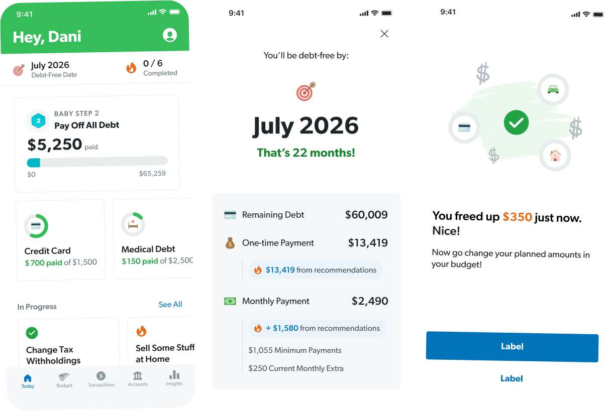 EveryDollar debt payoff tracker and Baby Step 2 progress screens