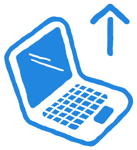 illustration of an open laptop with an arrow pointing upward