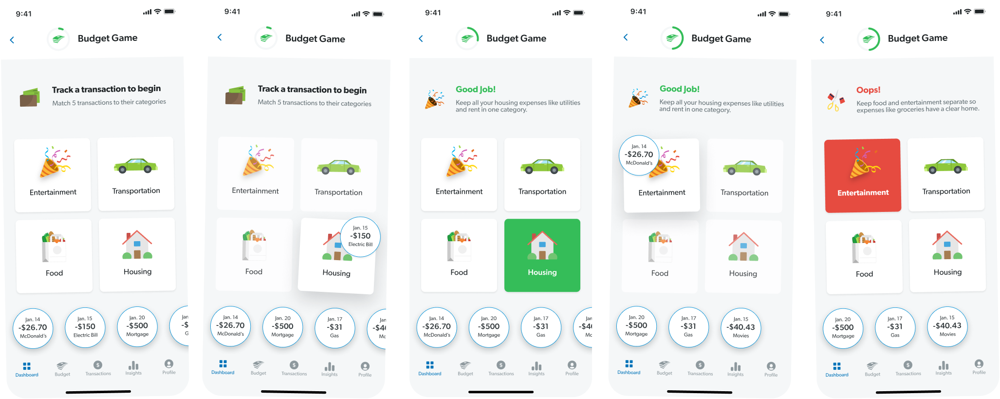 EveryDollar budget game matching transactions to categories